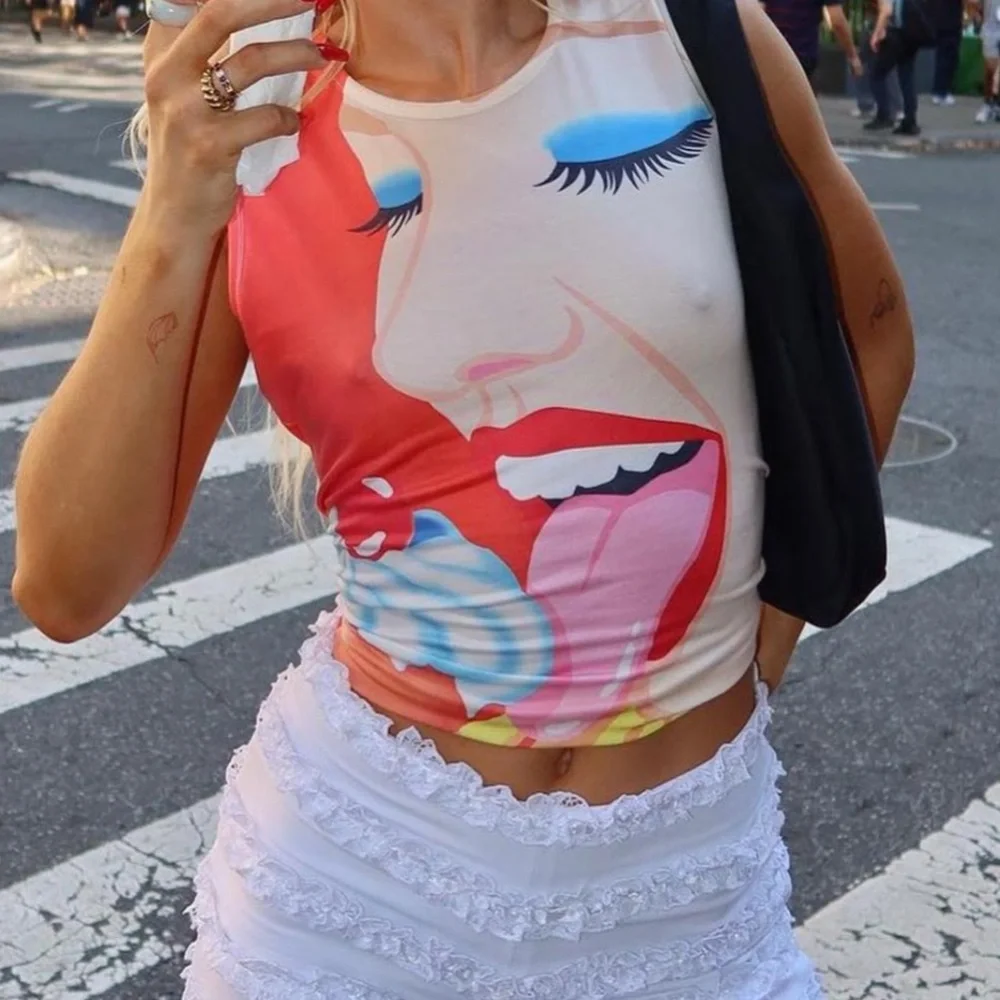 Miss Sixty Vintage Colorful Tongue and ice cream Graphic Sleeveless Top - Picture 1 of 8